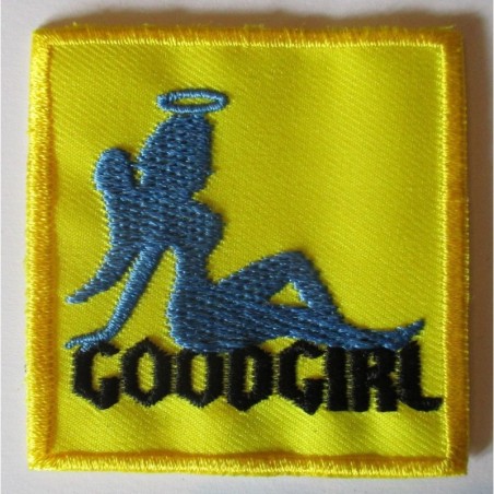 Patch Good Girl Ange Bleu sur Fond Jaune 6x6cm Écusson Thermocollant Rock
