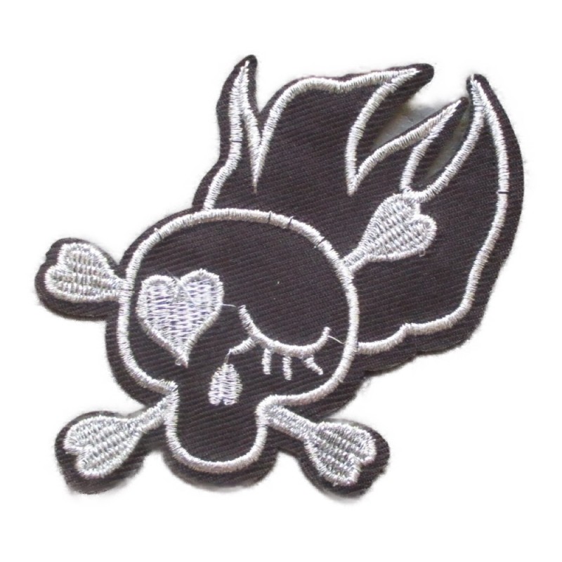 Patch crane  Flammes Noir Tête de Mort Écusson Thermocollant