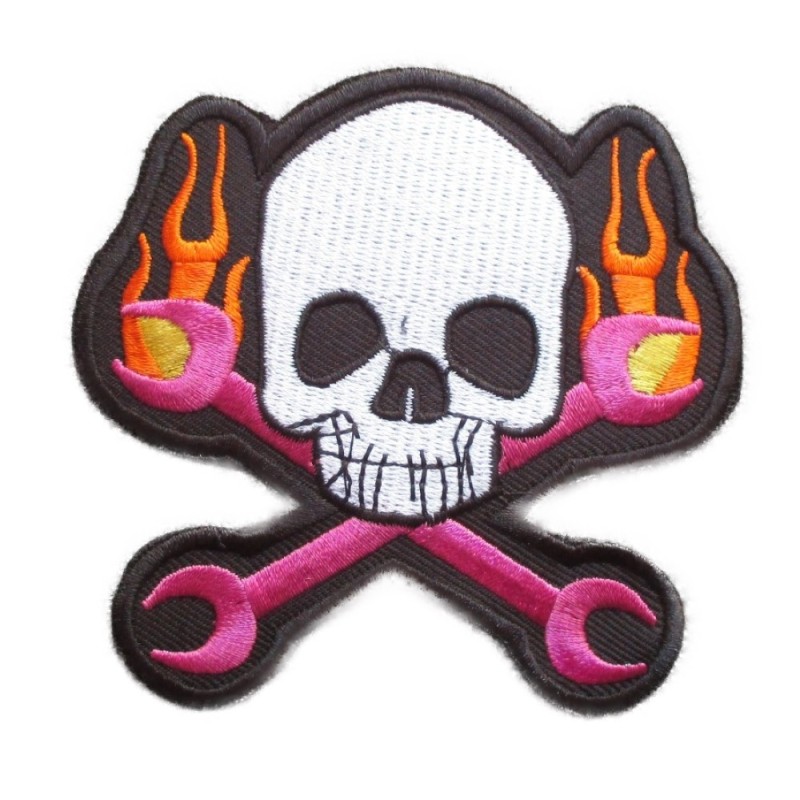Patch crane avec clés et flammes - Écusson thermocollant