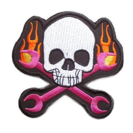 Patch crane avec clés et flammes - Écusson thermocollant