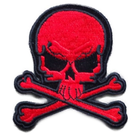 Patch crane Pirate Rouge Écusson Moto Tête de Mort Os