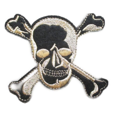 Patch crane pirate noir, or et doré - Écusson tête de mort