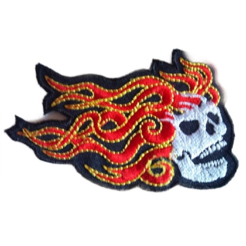 Patch crane flammes rouge écusson thermocollant biker