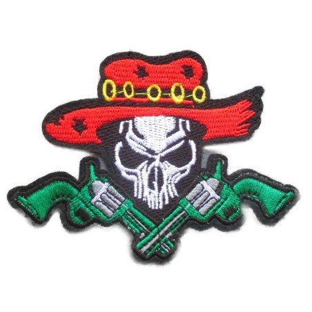 Patch crane à, chapeau et 2 pistolets - écusson thermocollant