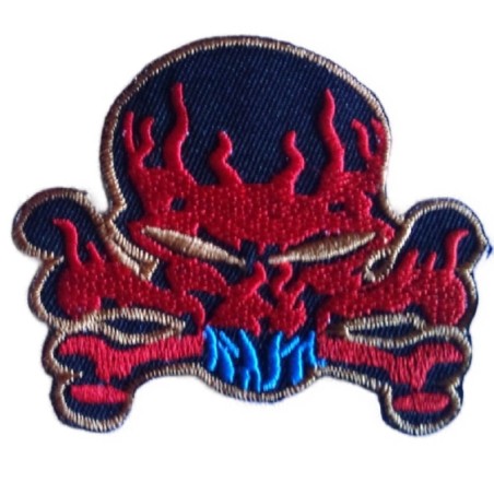 patch crane rouge flammes ecusson thermocollant biker rock
