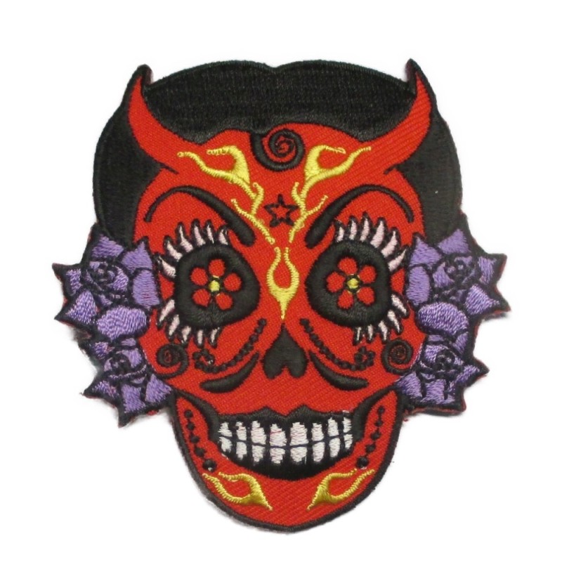 Patch Teufelskopf Totenkopf bunt Rockabilly Rock'n'Roll Aufnäher
