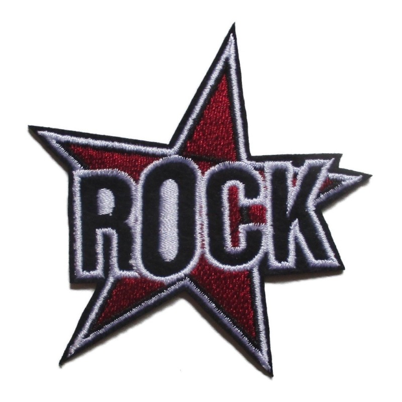 Patch Rock mit rotem Stern 7x8 cm Aufnäher zum Aufbügeln Rocker Rock & Roll

