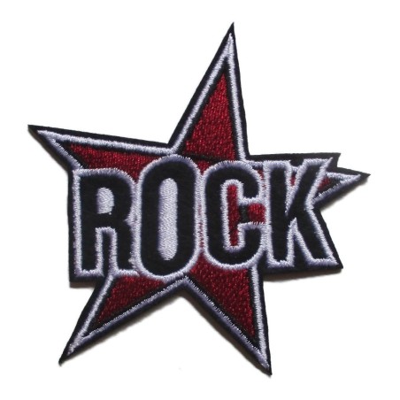 Patch Rock mit rotem Stern 7x8 cm Aufnäher zum Aufbügeln Rocker Rock & Roll
