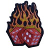 patch dé rouge à flammes orange sur fond noir - écusson rockabilly
