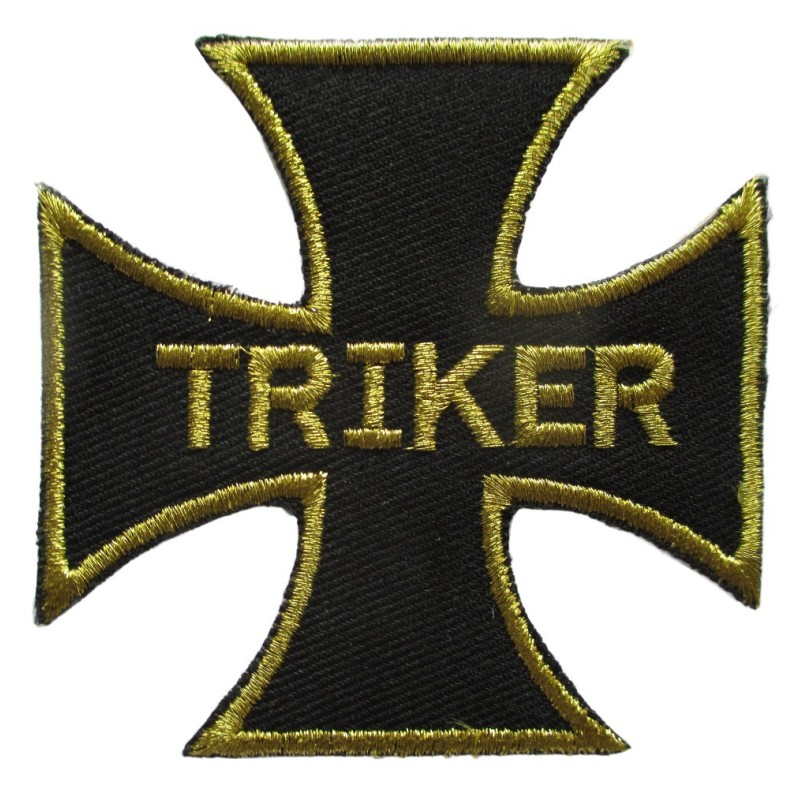 Patch croix de Malte triker noir et doré 8x8 cm écusson thermocollant
