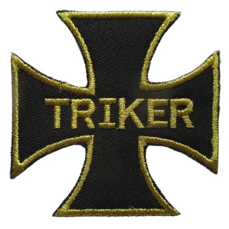 Patch croix de Malte triker noir et doré 8x8 cm écusson thermocollant