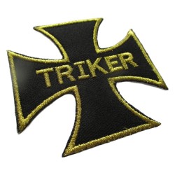 Patch croix de Malte triker noir et doré 8x8 cm écusson thermocollant
