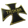 Patch croix de Malte triker noir et doré 8x8 cm écusson thermocollant
