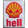 Patch Thermocollant Hell – Design Vintage Inspiré du logo Shell – 8x6 cm – Rouge et Orange
