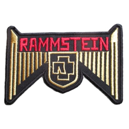 Patch Rammstein Logo Schwarz-Gold Rote Schrift 9.5x6.5 cm Aufnäher Rock Roll Thermocollant
