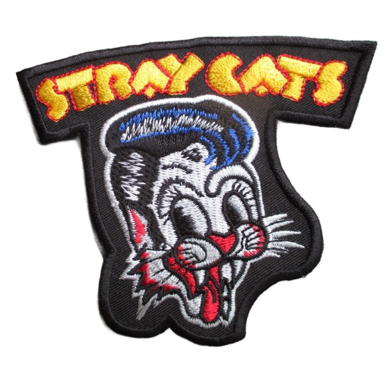 patch chats errants tête de chat 9x10 cm écusson rock roll thermocollant