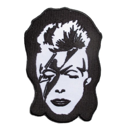 patch bowie visage ziggy stardust noir blanc 9.5x6.5 cm écusson rock roll thermocollant
