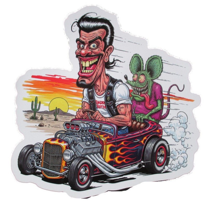 Sticker Hot Rod Noir - Flammes & Rat Fink | Boutique