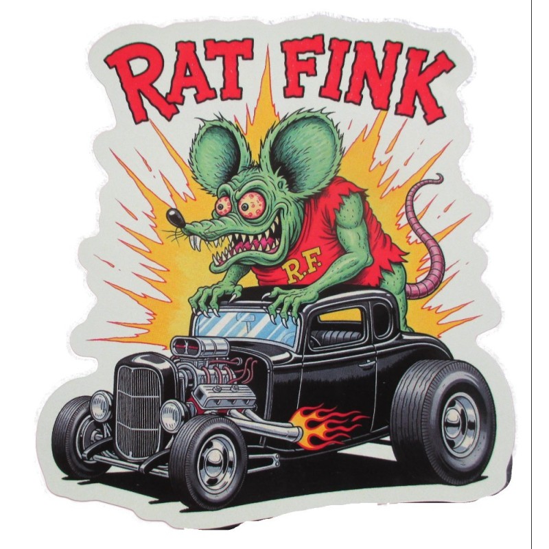 Sticker Hot Rod Rat Fink Noir - Stickers Autos