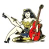 Aufkleber Pin-up Brünette mit Schallplatte und Gitarre Rock-Aufkleber