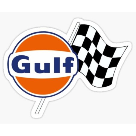Petit sticker Gulf orange avec drapeau à damier à droite - 10cm - autocollant huile

