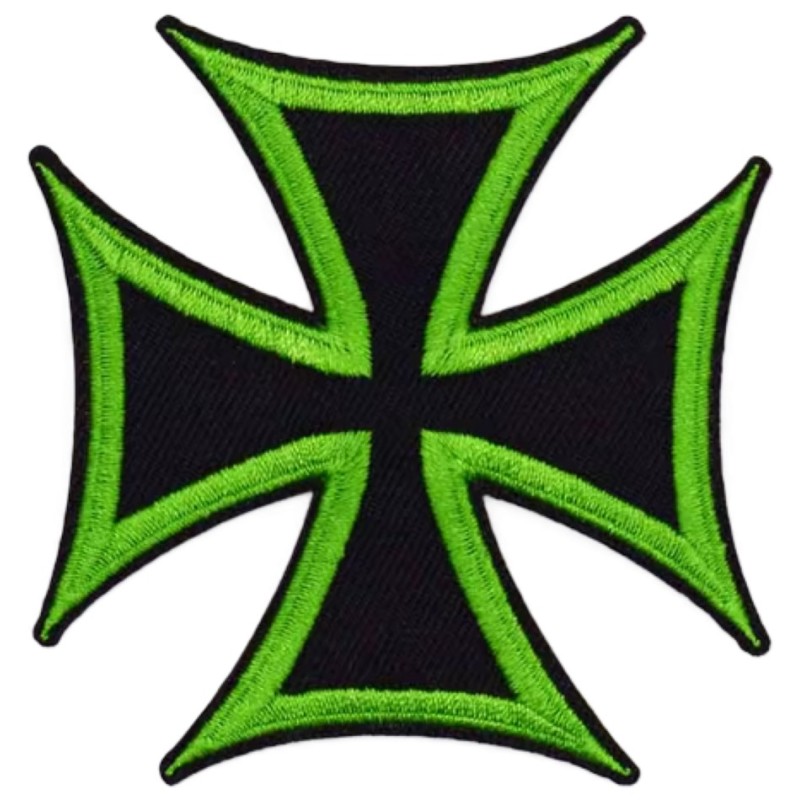 Flicken Malteserkreuz Schwarz Leuchtend Grün Umrandet 7,5x7,5 cm Aufbügler