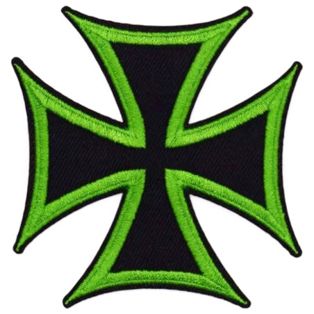 Flicken Malteserkreuz Schwarz Leuchtend Grün Umrandet 7,5x7,5 cm Aufbügler