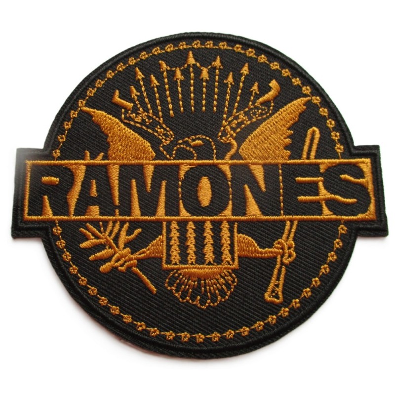 patch du groupe the ramones logo aigle noir et or 9.5x8.5 cm