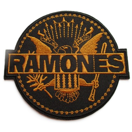 patch du groupe the ramones logo aigle noir et or 9.5x8.5 cm