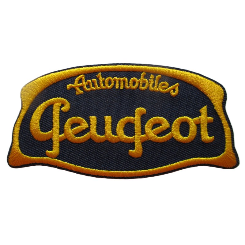 Patch Thermocollant Peugeot – Logo Blason – Jaune sur Bleu Nuit 9.5x5cm