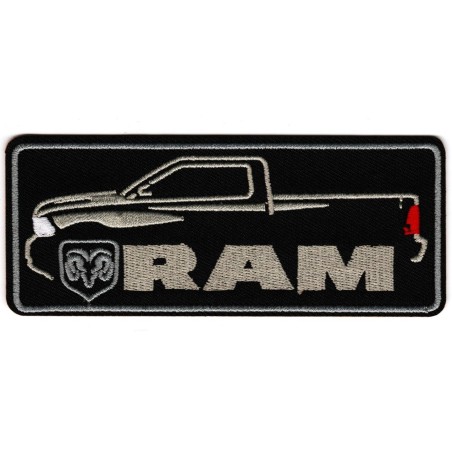 patch pick up RAM noir retangulaire  13x5.5cm ecusson thermocollant