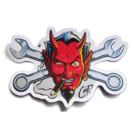 sticker diable et clés de coop 12x8 cm autocollant rock roll kustom kulture