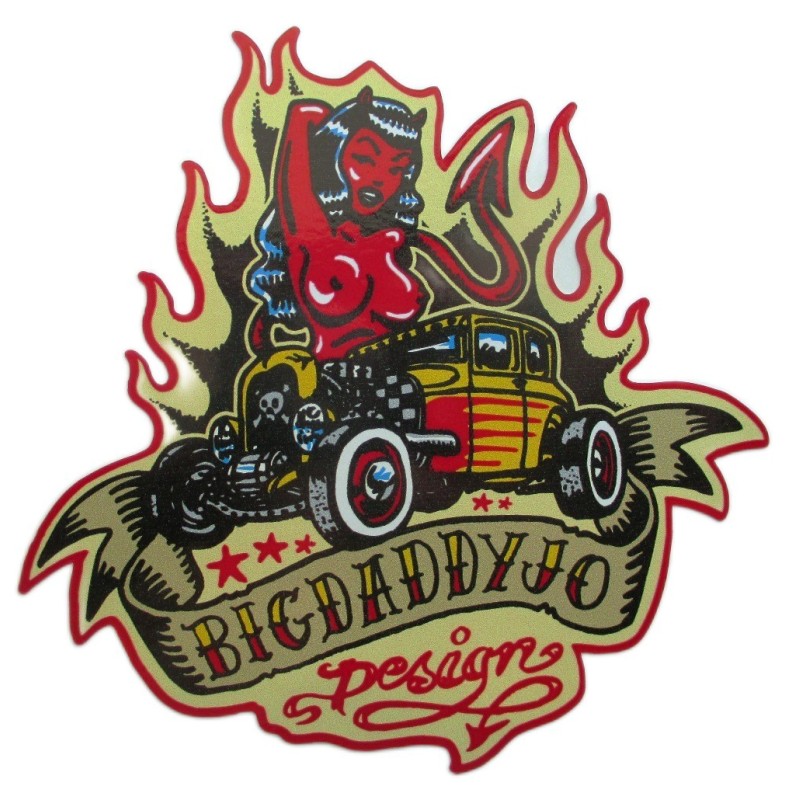 Sticker Diablesse Rouge et Hot Rod 11.5x12 cm Bigdaddyjo Design Autocollant