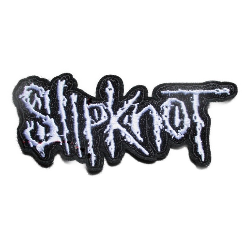 Patch groupe hard rock Slipknot 11x4.5 cm noir et blanc, écusson thermocollant pour veste blouson
