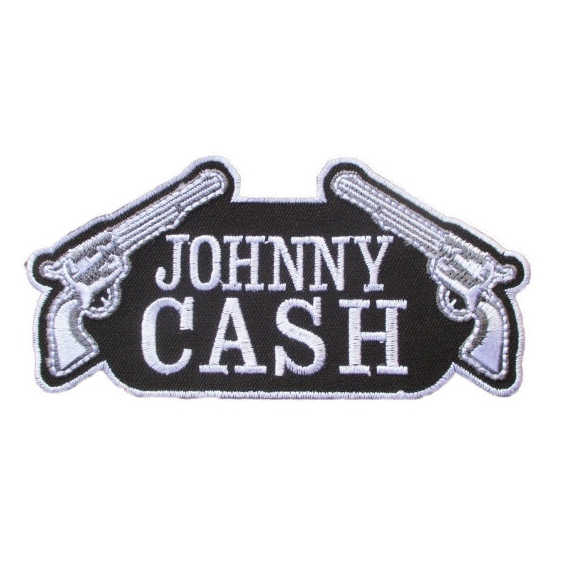 Patch Johnny Cash et 2 Pistolets Noir Blanc 12.5cm Écusson Country Rock
