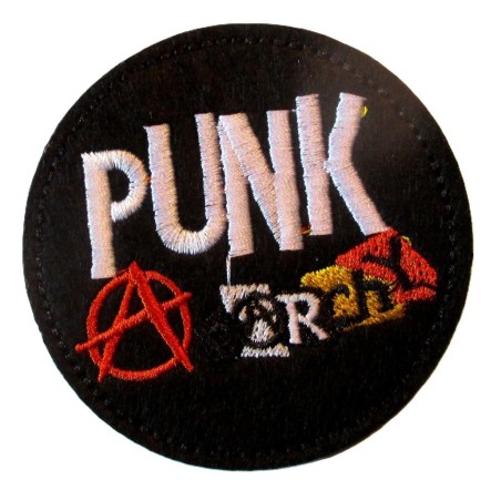 Patch rond noir punk anarchie 7.5 cm écusson thermocollant veste chemise
