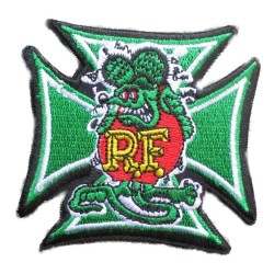 Patch Rat Fink et Croix de Malte Verte - Écusson Thermocollant
