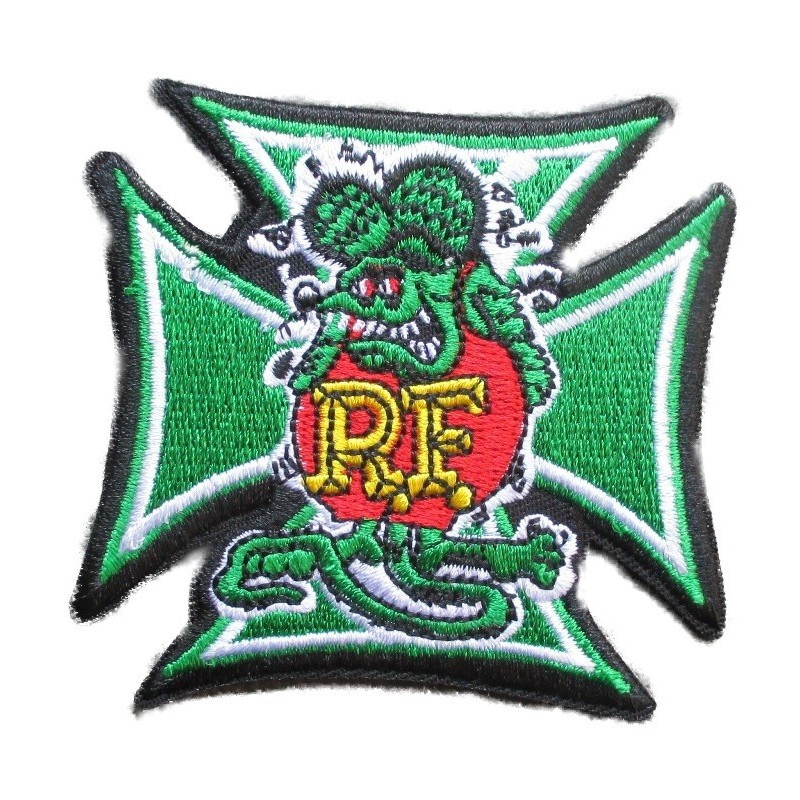 Patch Rat Fink und grünes Malteserkreuz, aufbügelbarer Aufnäher

