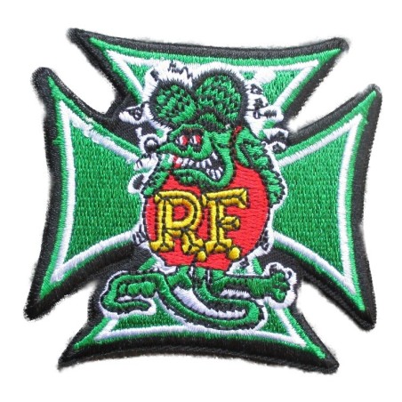 Patch Rat Fink und grünes Malteserkreuz, aufbügelbarer Aufnäher
