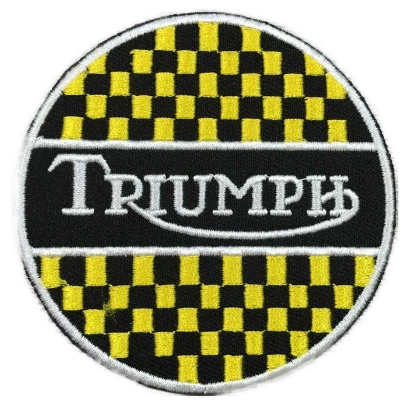 patch moto triumph damier noir jaune - écusson thermocollant