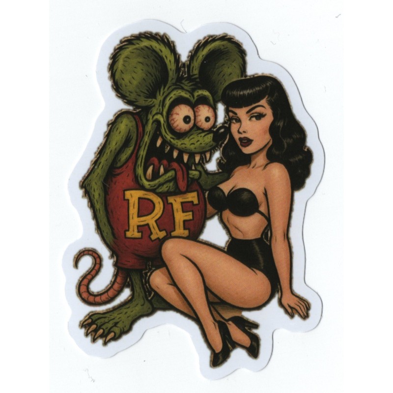 Sticker-Beschreibung: Ikonisches Duo Rat Fink & Bettie Page