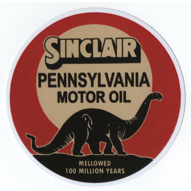 Mini autocollant Sinclair Pennsylvania Motor Oil dinosaure style vieilli vintage  8cm