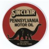 Mini autocollant Sinclair Pennsylvania Motor Oil dinosaure style vieilli vintage  8cm