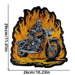 Bestickter Rückenaufnäher – "Hell Rider" Skelett-Biker in Flammen