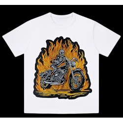 Bestickter Rückenaufnäher – "Hell Rider" Skelett-Biker in Flammen