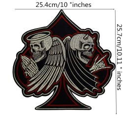 Großer Rückenaufnäher – Engel & Teufel Totenköpfe auf Pik-As