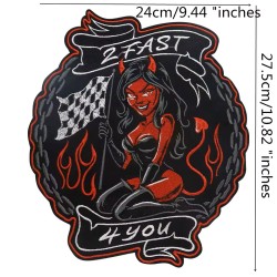 "2Fast4You" Teufelin Rückenaufnäher – Großformat (27,5 x 24 cm)