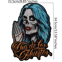 : Grand Patch Dorsal Día de los Muertos - Santa Muerte & Chapelet (34,5 x 22,5 cm)