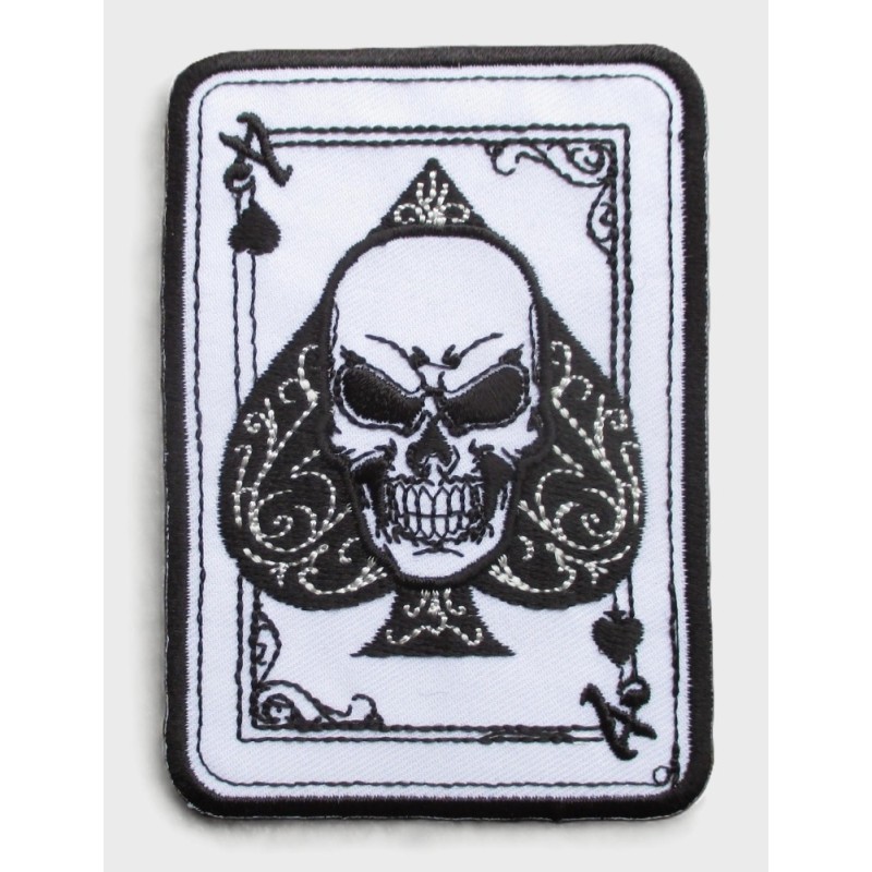 Pik-As mit Filigran-Totenkopf Aufnäher