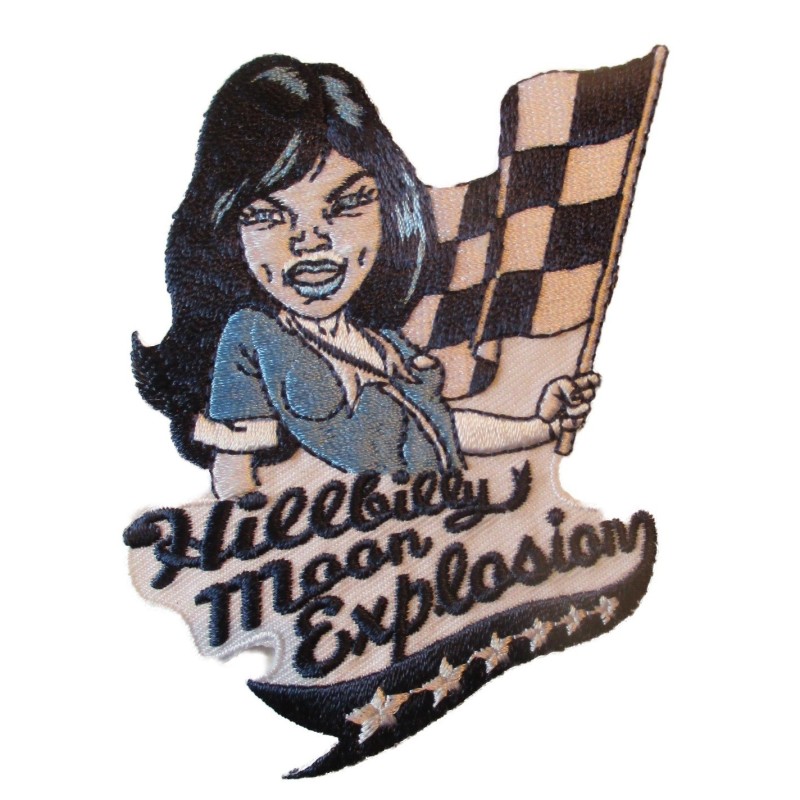 Patch Hillbilly Moon Explosion Pin-up Schachbrettmuster 9x9 cm Aufnäher zum Aufbügeln
